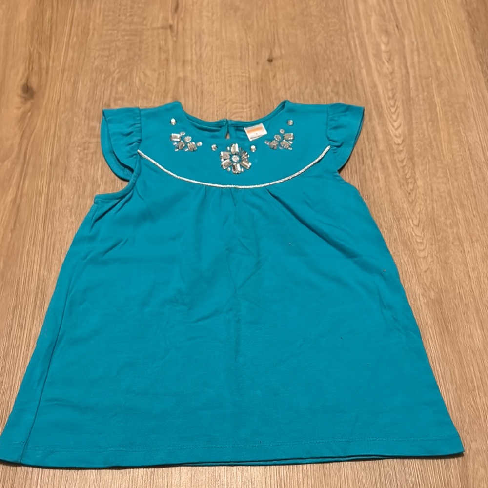 Gymboree Blue Short Sleeve Tee with Floral Embroidery